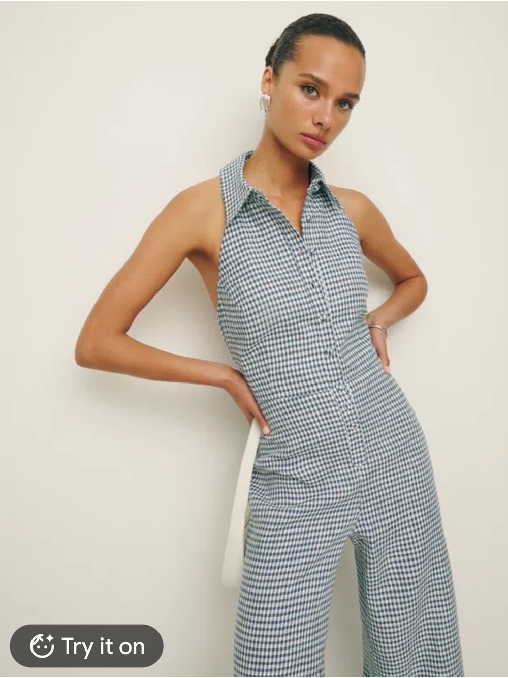 Reformation Ryan Linen Jumpsuit Sz 8 Gingham Causal Spring/Summer Halter Neck S